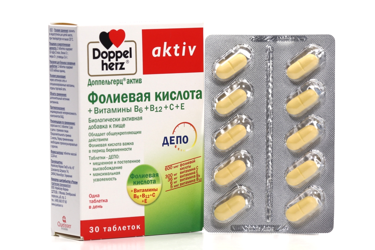 Доппельгерц Актив Фолиевая к-та Вит В/Вит С/Вит Е, 30 шт, таблетки
