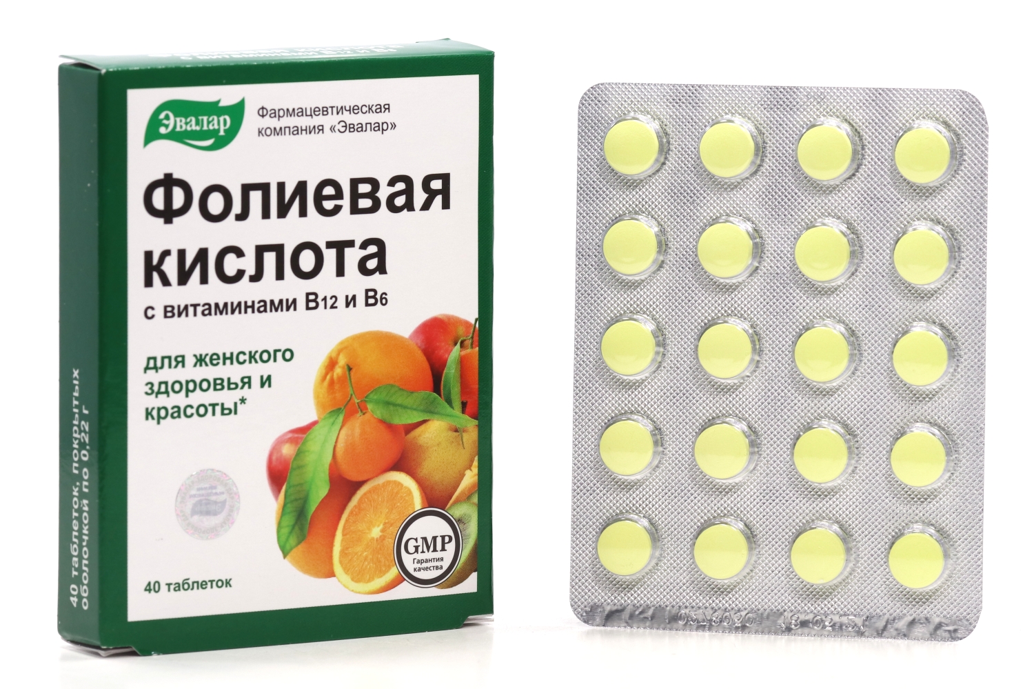 Фолиевая к-та с вит В12 и В6, 40 шт, таблетки