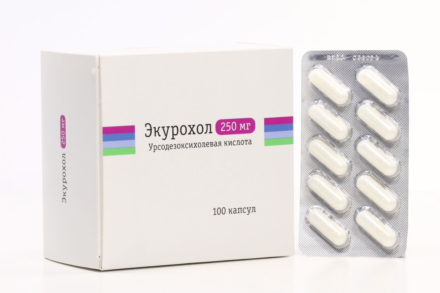 Урсодезоксихолевая кислота Экурохол 250 мг, 100 шт, капсулы