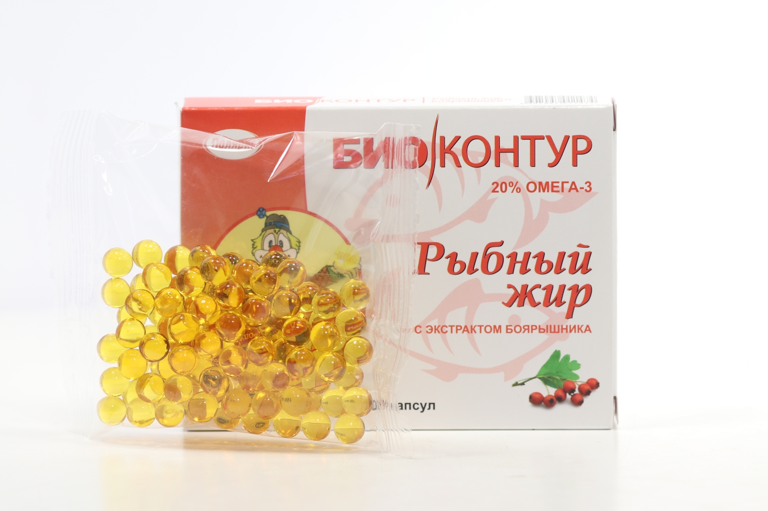 Рыбий жир Биоконтур боярышник, 330 мг, 100 шт, капсулы