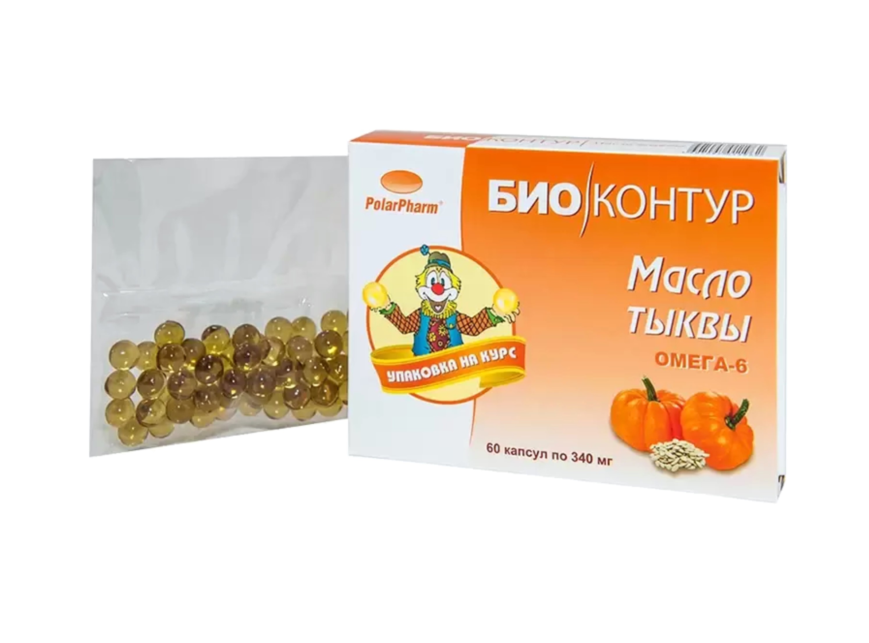 Масло Биоконтур тыквенное Омега-6, 340 мг, 60 шт, капсулы