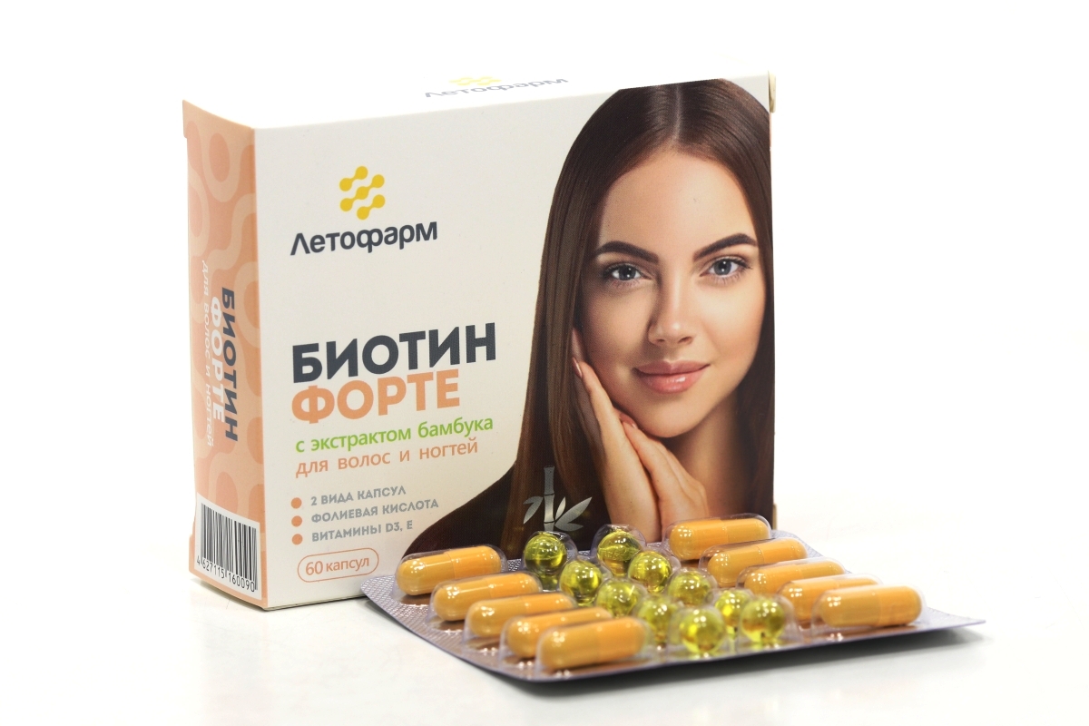 Биотин форте с экстрактом бамбука д/волос и ногтей, 60 шт, капсулы