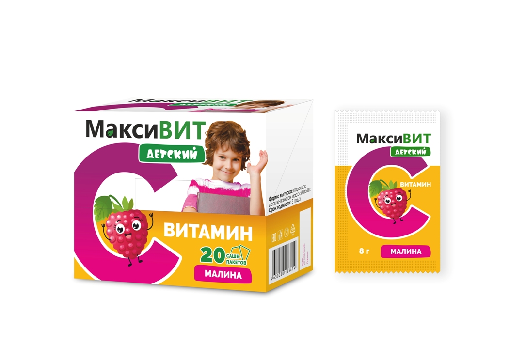 Аскорбиновая кислота Витамин С Максивит детский малина, 8 г, 10 шт, порошок