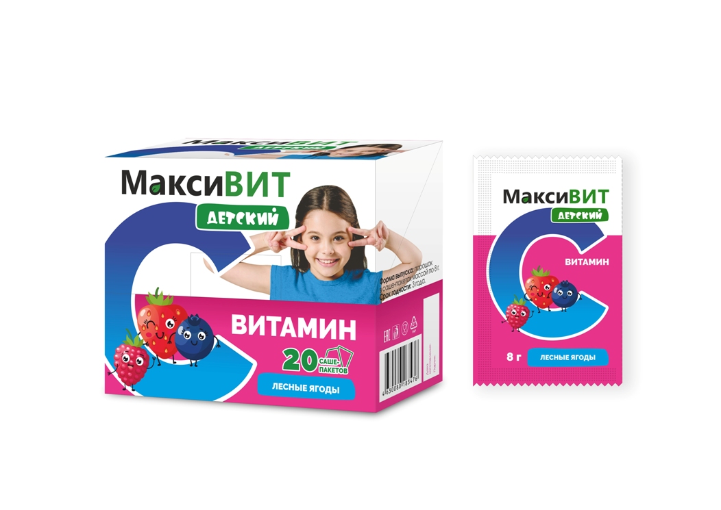 Аскорбиновая кислота Витамин С Максивит детский лесные ягоды, 8 г, 20 шт, порошок