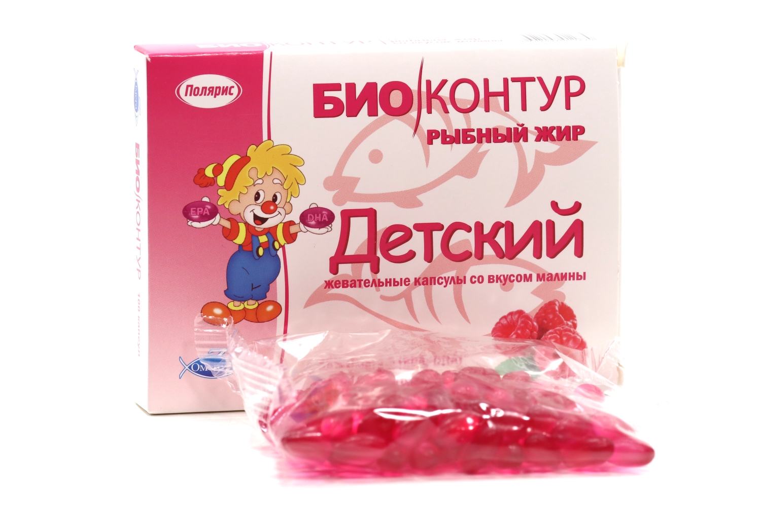 Рыбный жир д/детей малина 400 мг, 100 шт, капсулы