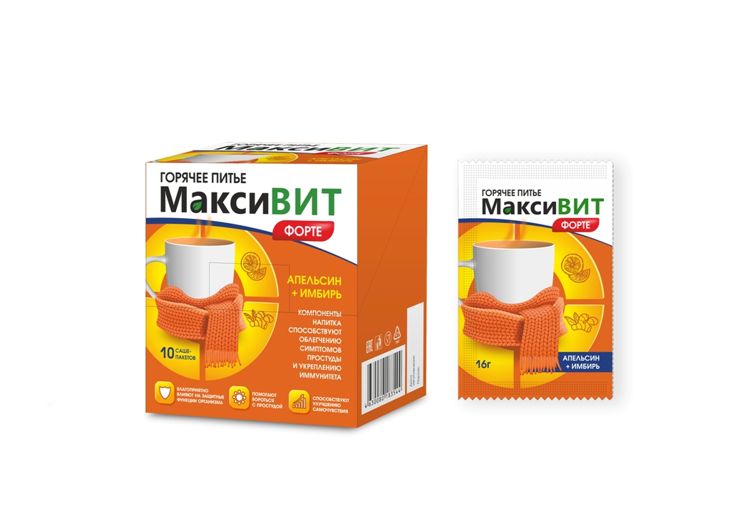 Горячее питье Максивит Форте апельсин/имбирь, 16 г, 10 шт, порошок