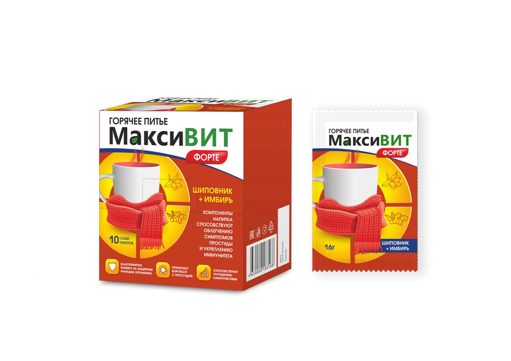 Горячее питье Максивит Форте шиповник/имбирь, 16 г, 10 шт, порошок