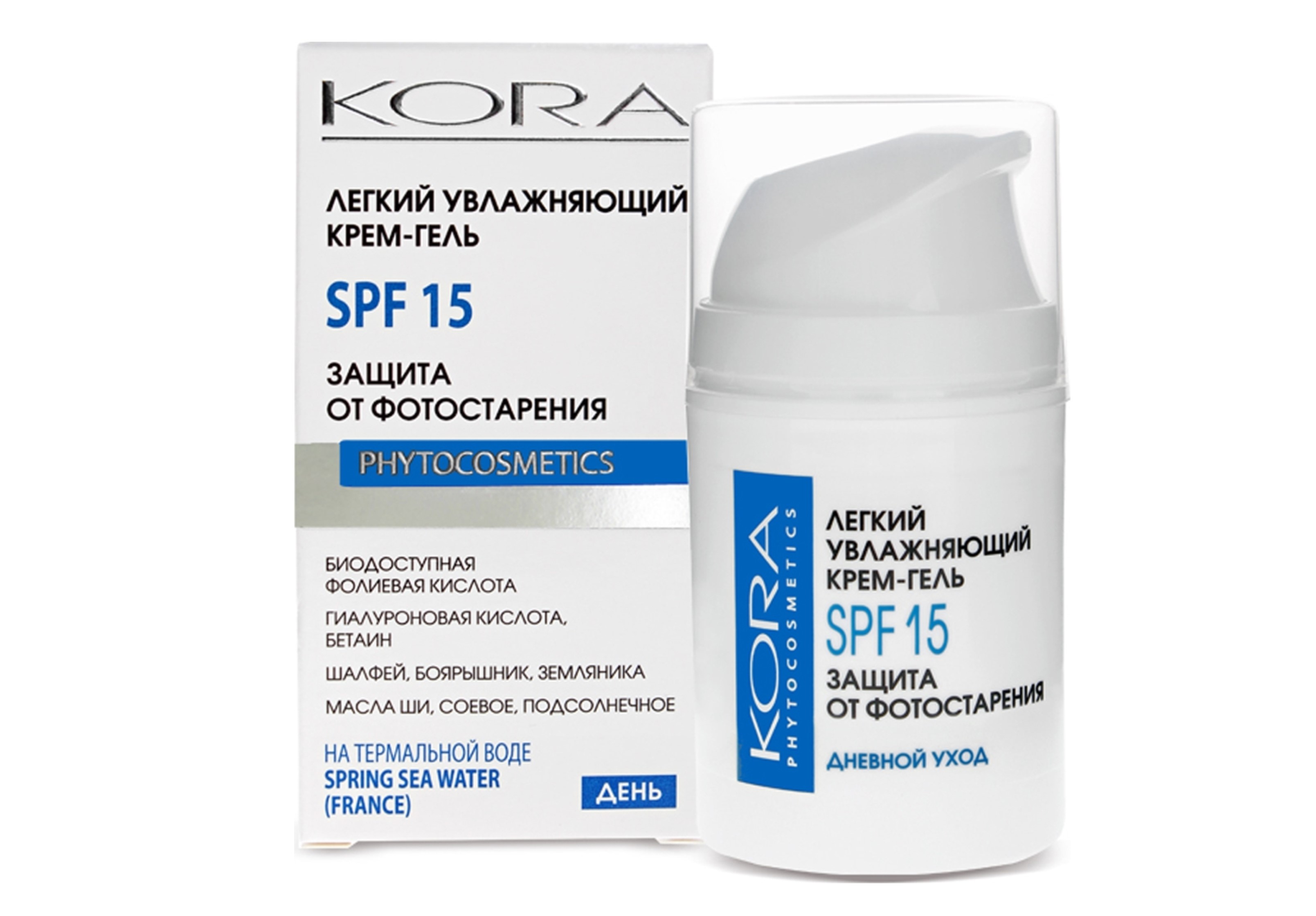 Крем-гель КОРА увлажняющий защита от фотостарения дневной SPF-15 легкий, 50 мл