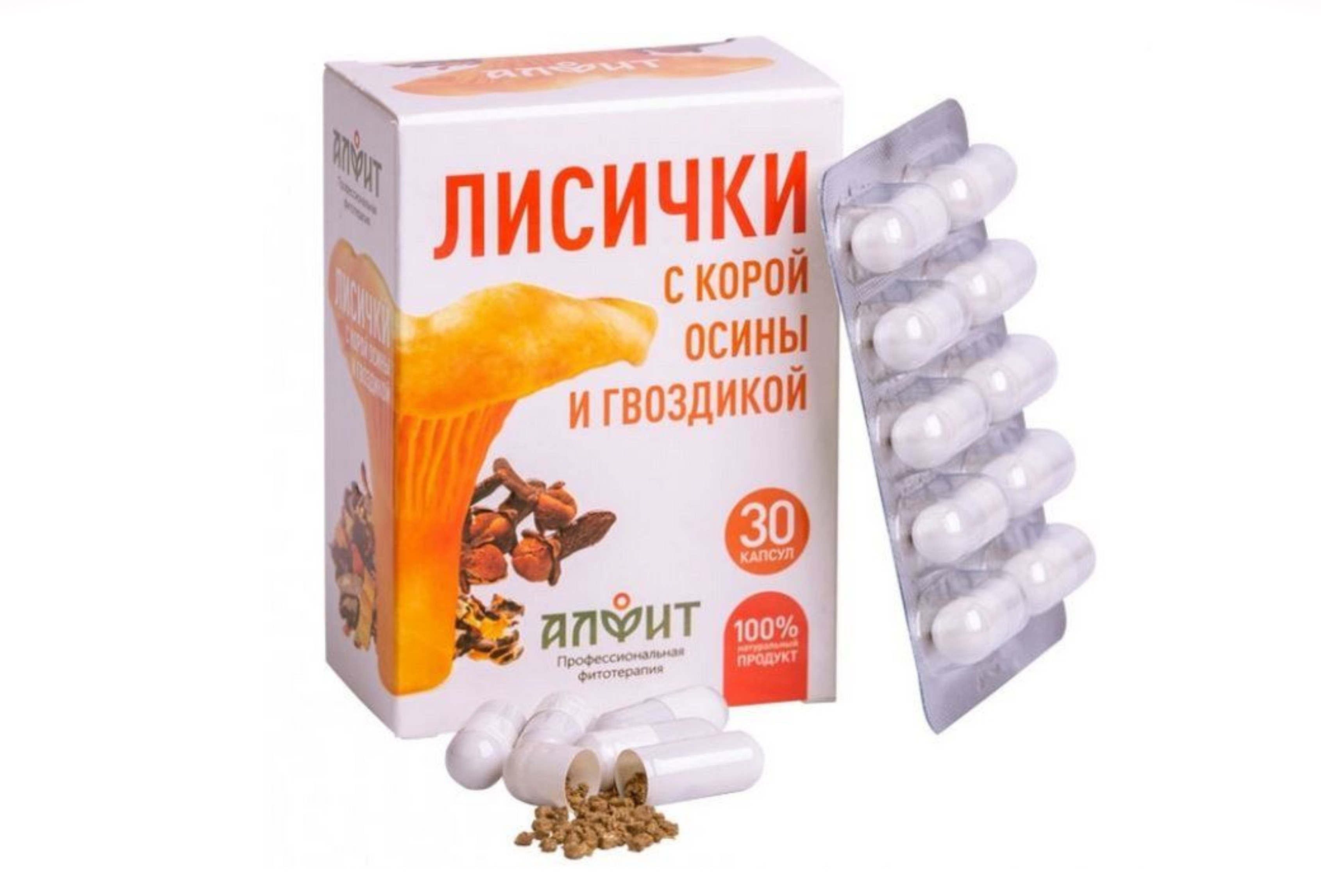Лисички с корой осины и гвоздикой, 30 шт, капсулы