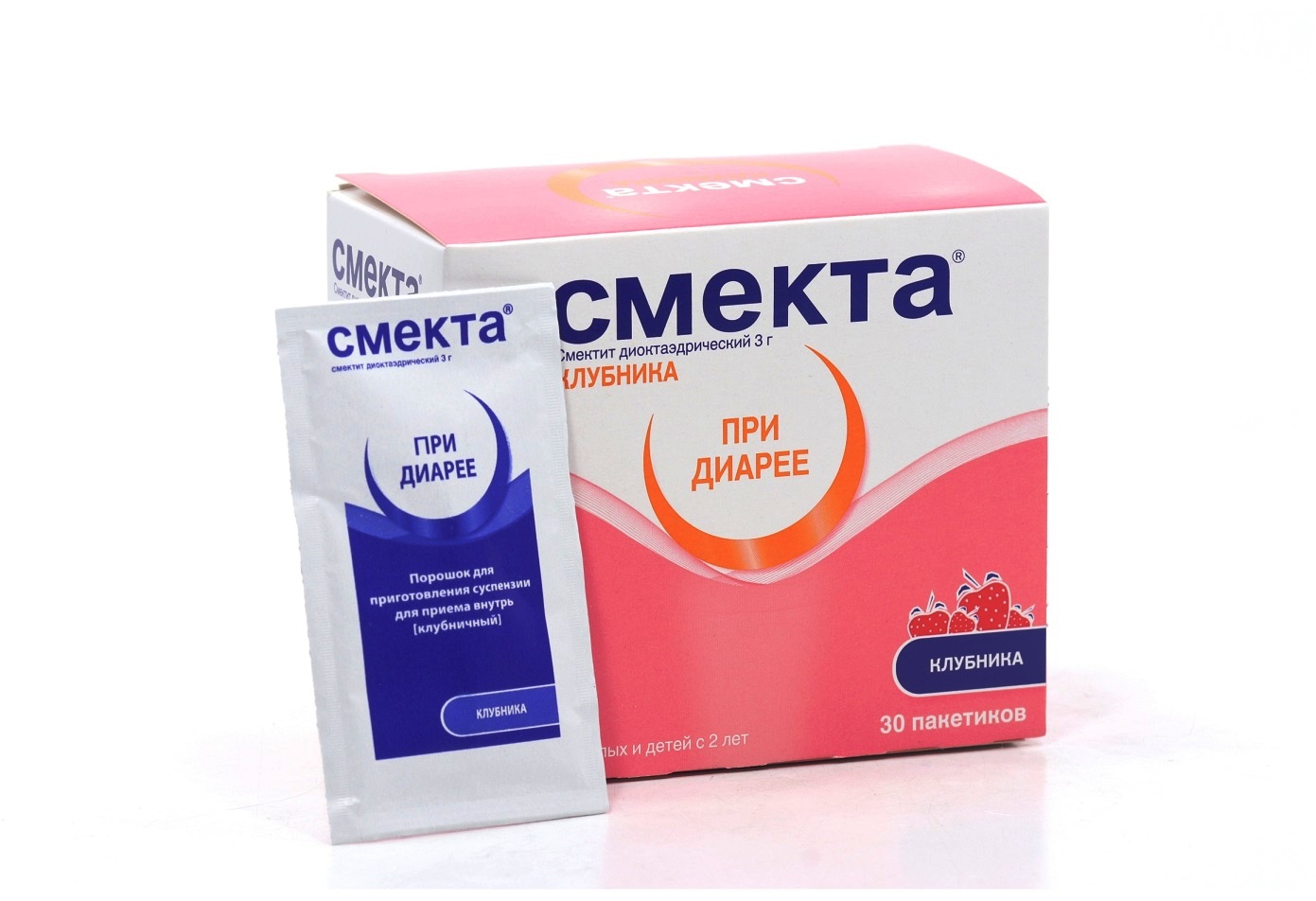 Смекта 3 г, 30 шт, порошок для приготовления суспензии для приема внутрь клубничный