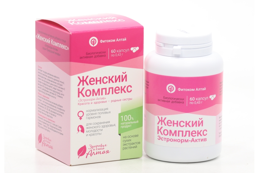 Женский комплекс Эстронорм-Актив в пер климакса/менопаузы Природный лекарь, 0,43 г, 60 шт, капсулы Фитоком