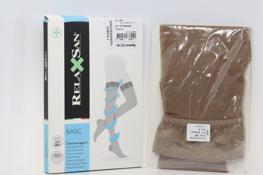 Чулки RELAXSAN Basic Stay-Up 1 класс компрессии 140 den 870 телесный р 3