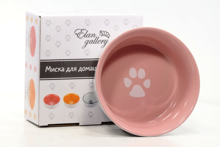 Миска Elan Gallery д/домашних питомцев 13,5х13,5х5 см лапка на розовом и сердечки 400 мл