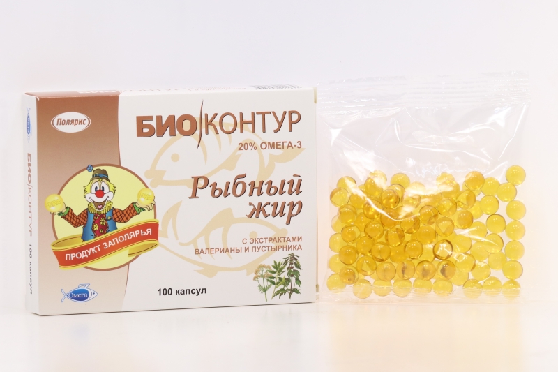 Рыбий жир Мирролла с масляным экстрактом валерианы/пустырника 0.3 г, 100 шт, капсулы