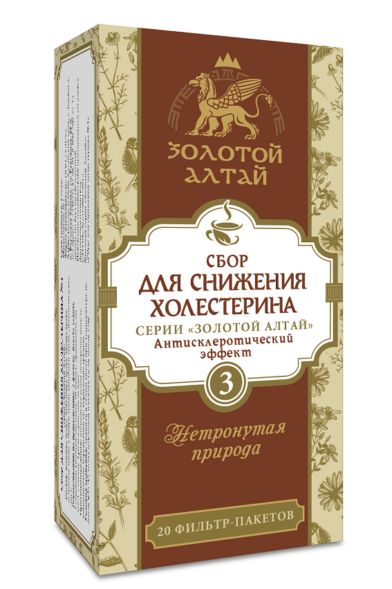 Снижение холестерина Холестатин сбор №3 Золотой Алтай антисклеротический эффект, 1,5 г, 20 шт