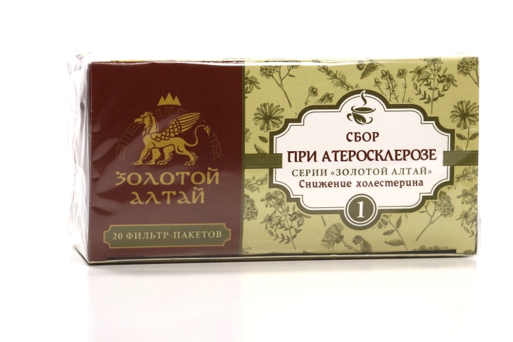 При атеросклерозе сбор №1 Золотой Алтай снижение холестерина, 1,5 г, 20 шт