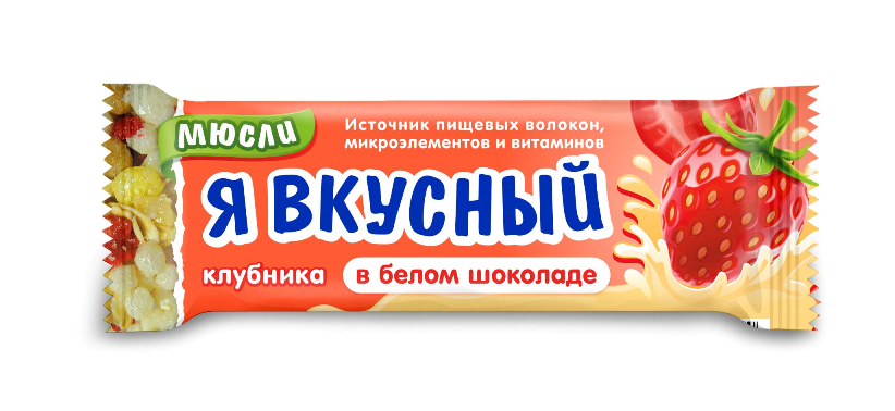Батончик мюсли Я вкусный клубника  в белом шоколаде, 25 г