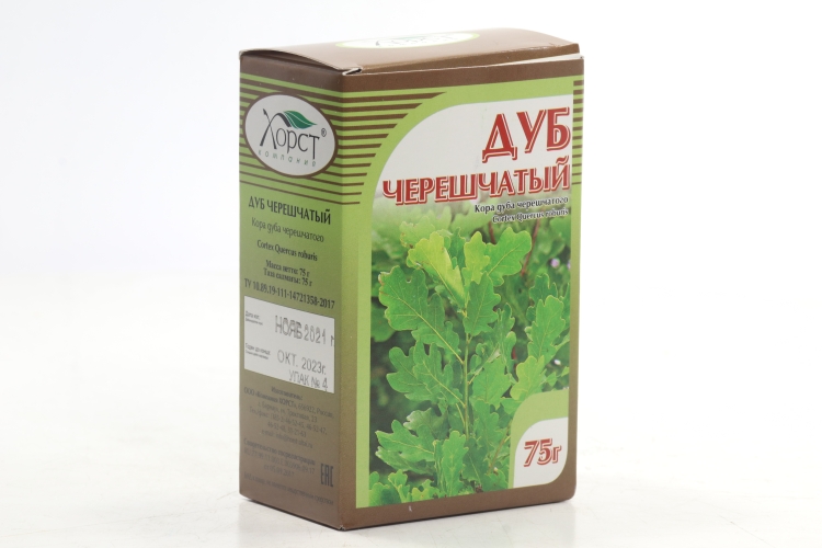 Дуба черешчатого кора, 75 г, сырье растительное измельченное