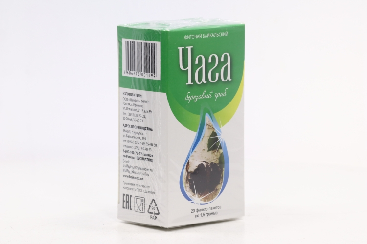 Фиточай Байкальский Чага 1.5 г, 20 шт, сырье измельченное ф/пак