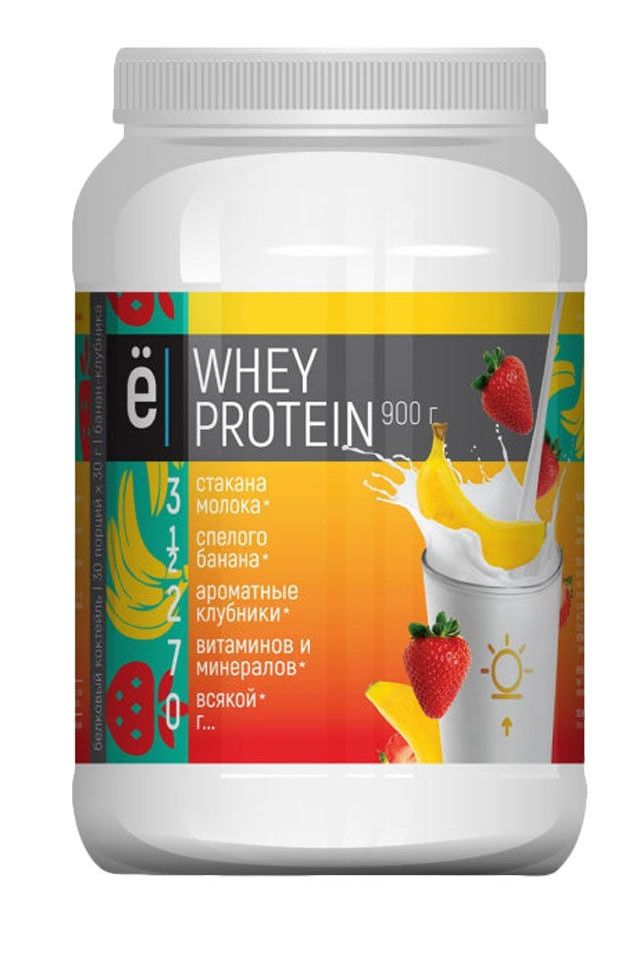 Коктейль Ёбатон белково-витамин whey protein вкус и кусочки клубника-банан 900 г