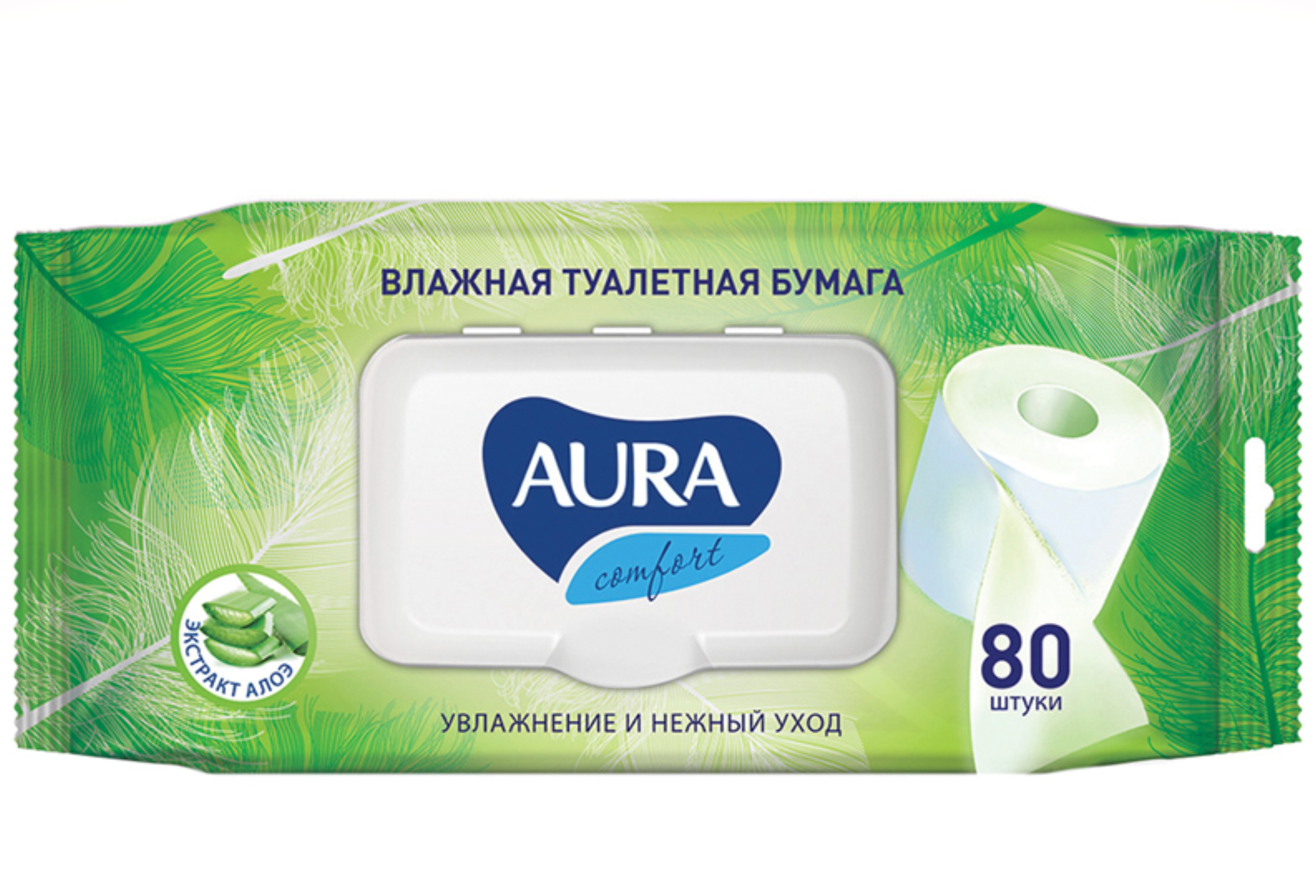 Aura влажная туалетная бумага с крышкой, 80 шт