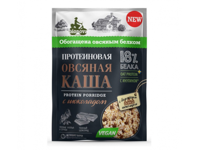 Каша Bionova овсяная/протеиновая с шоколадом б/сахара, 40 г