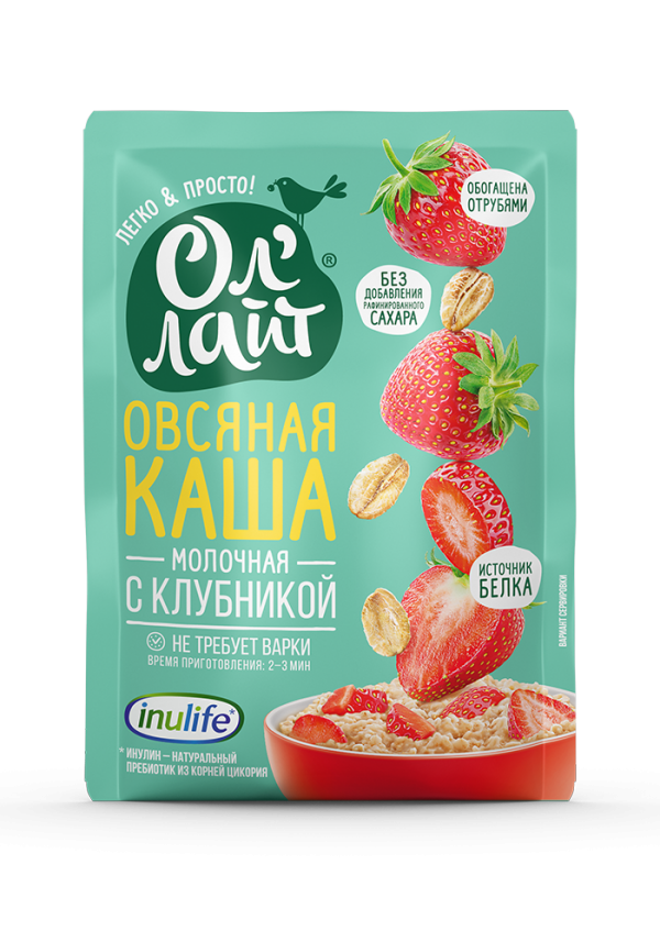Каша Ол Лайт овсянная/молочная с клубникой, 40 г
