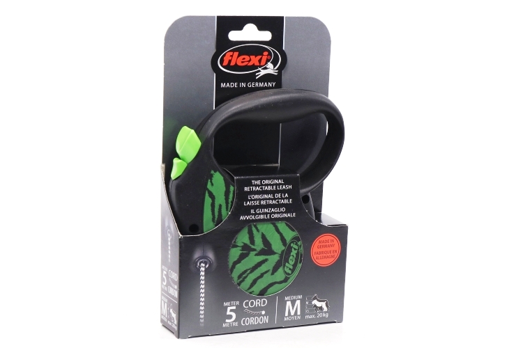 Поводок-рулетка Flexi safari cord M 5 м 20 кг черный с зеленым