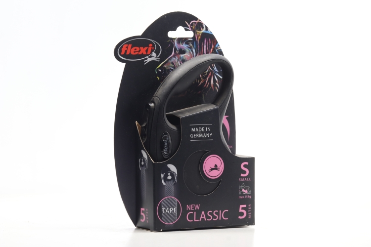 Поводок-рулетка Flexi new classic tape S 5 м до 15 кг черный