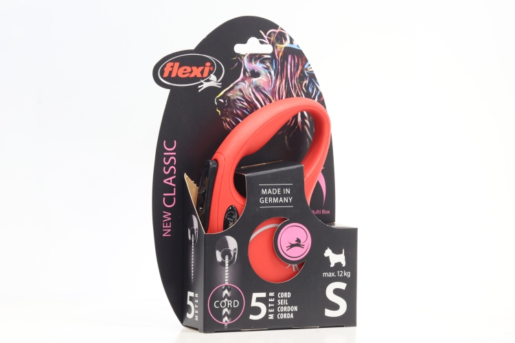 Поводок-рулетка Flexi new classic cord S 5 м 12 кг красный
