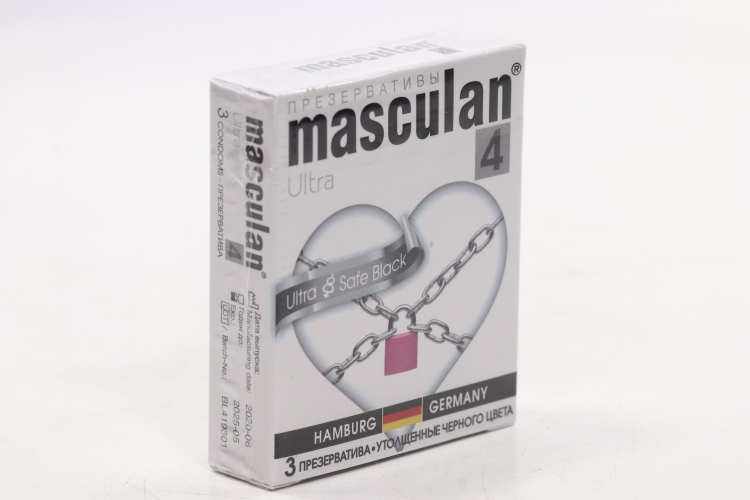 Презервативы Masculan 4 ультра утолщенные черные со смазкой, 3 шт