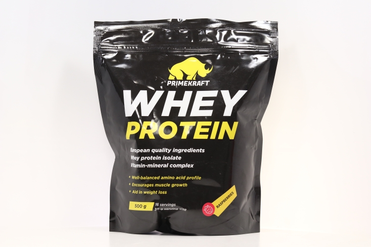 Протеин сывороточный Prime Kraft WHEY изолят и концентрат с вит малина, 500 г