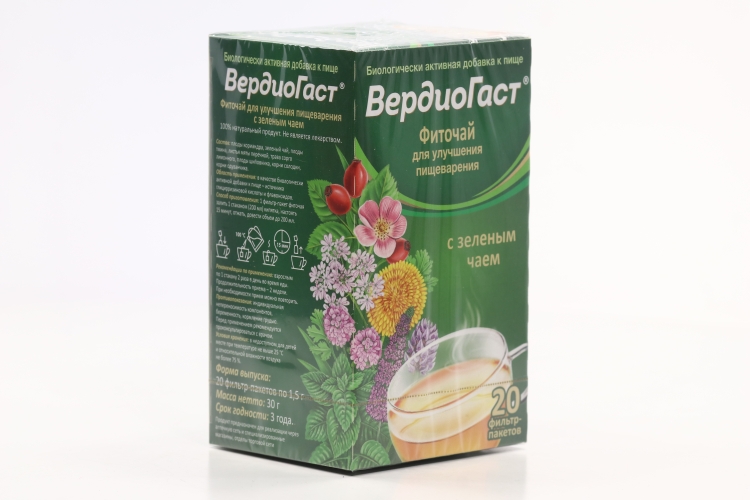Фиточай ВердиоГаст д/улучшения пищеварения с зелен чаем, 1,5 г, 20 шт