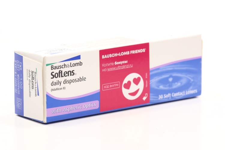 Линзы Bausch+Lomb Soflens Daily Disposable контактные R 8.6 D -1.0, 30 шт