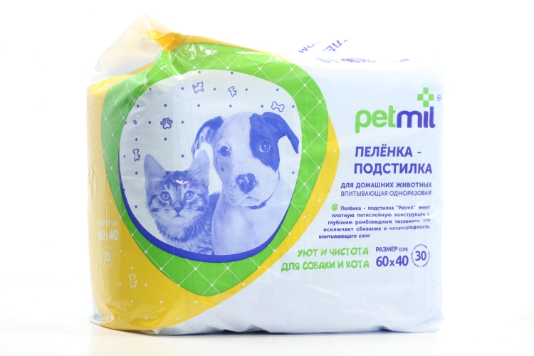 Пеленки petmil д/животных впитывающие одноразовые 60x40 голубые 30 шт