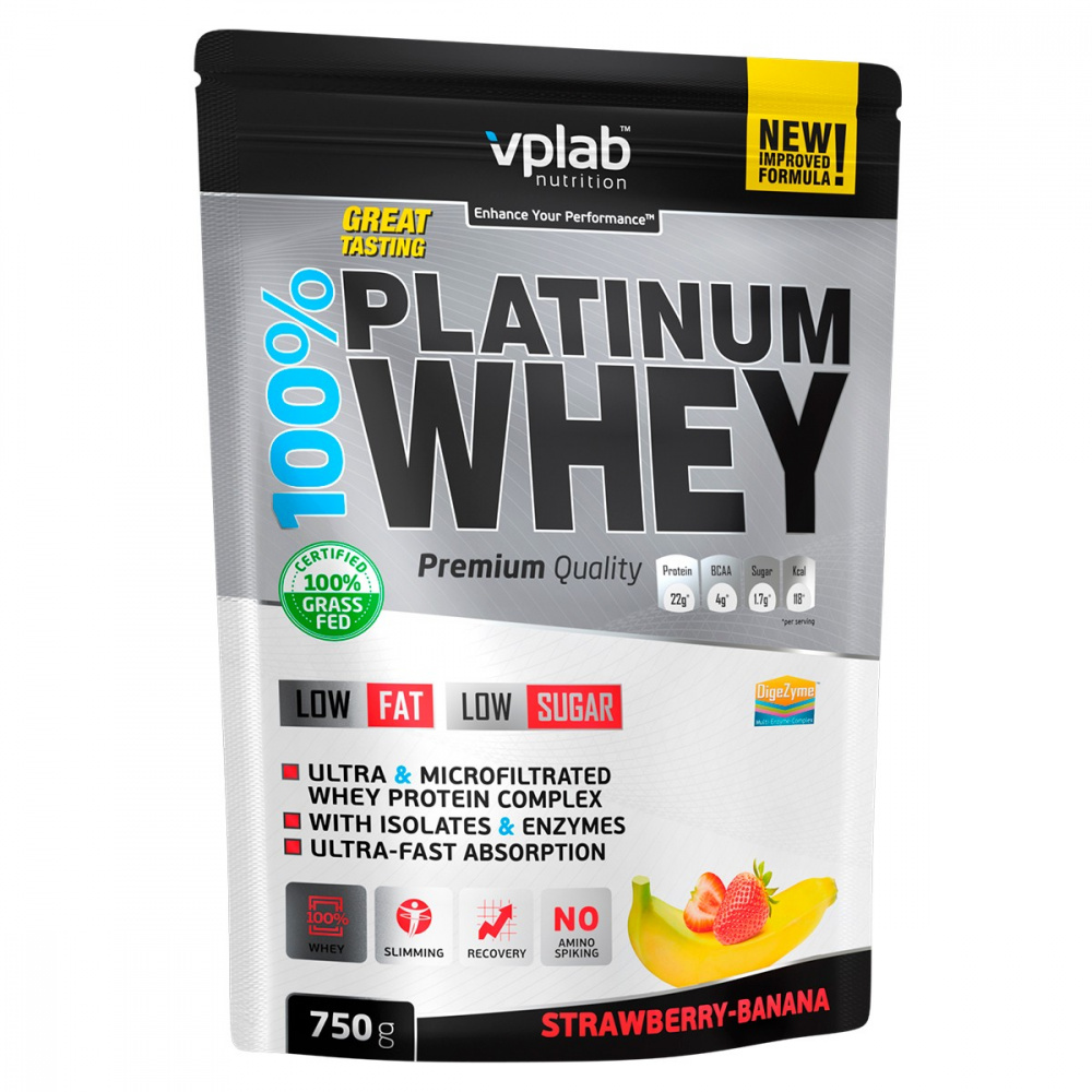 Протеин VPLAB 100% Platinum Whey сывороточный клубника/банан, 750 г