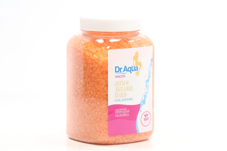 Соль д/ванн Dr Aqua Красота морская Легкое дыхание облепиха, 750 г