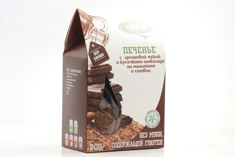 Печенье Vitlen с гречневой мукой и шоколадом, 200 г