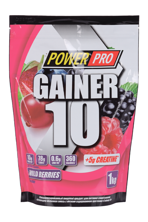 Гейнер 10 Power Pro, 1 000 г, порошок со вкусом лесных ягод